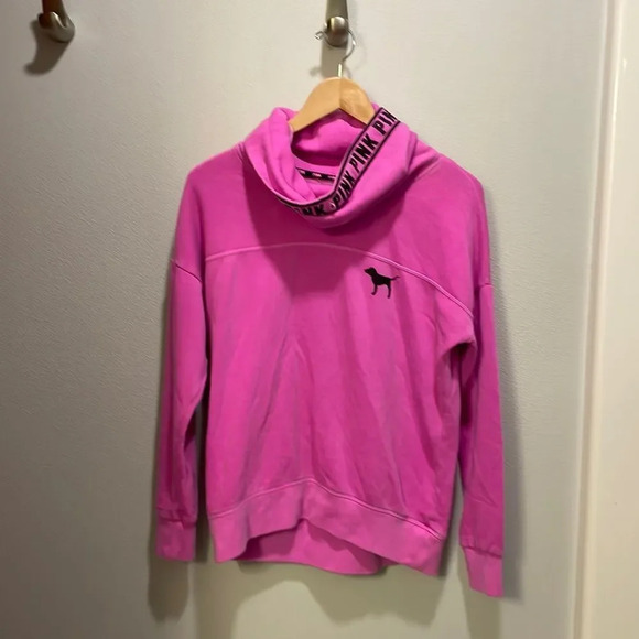 Victoria Secrets Pink Woman’s Hot Pink Sweatshirt With A Mock Turtleneck - Picture 1 of 9